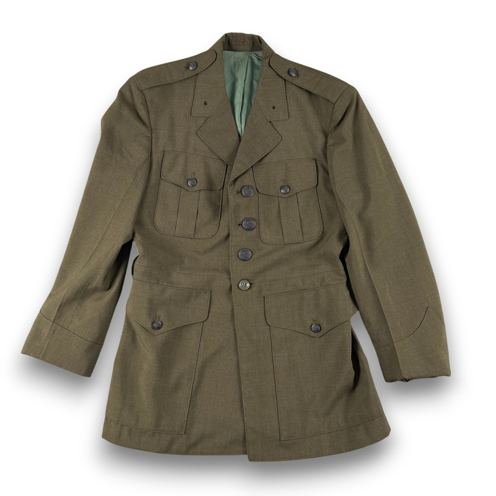 Vintage USMC Dress Jacket Mens 38S Green Wool Marine Corps Military Service Coat